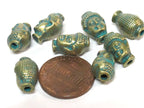 4 Beads- Antiqued green brass color plated Tibetan Buddha bead - BD844B