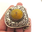 1 clasp - Large size Triangle shape ethnic Tibetan copal resin inlaid statement box clasp pendant from Nepal - LN036