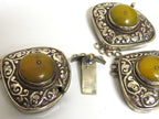 1 clasp - Large size Triangle shape ethnic Tibetan copal resin inlaid statement box clasp pendant from Nepal - LN036