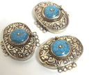 1 clasp - Large size ethnic Tibetan silver blue crackle resin inlaid statement box clasp pendant from Nepal - LN037