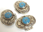 1 clasp - Large size ethnic Tibetan silver blue crackle resin inlaid statement box clasp pendant from Nepal - LN037