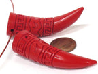 1 bead - Large size Tribal tooth design shape Tibetan carved lacquerware synthetic cinnabar beads - BD957A