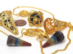 1 pendant - Tibetan gold color plated cage pendulum pendant with pyramid cone shape hex cut chakra stone- PM556