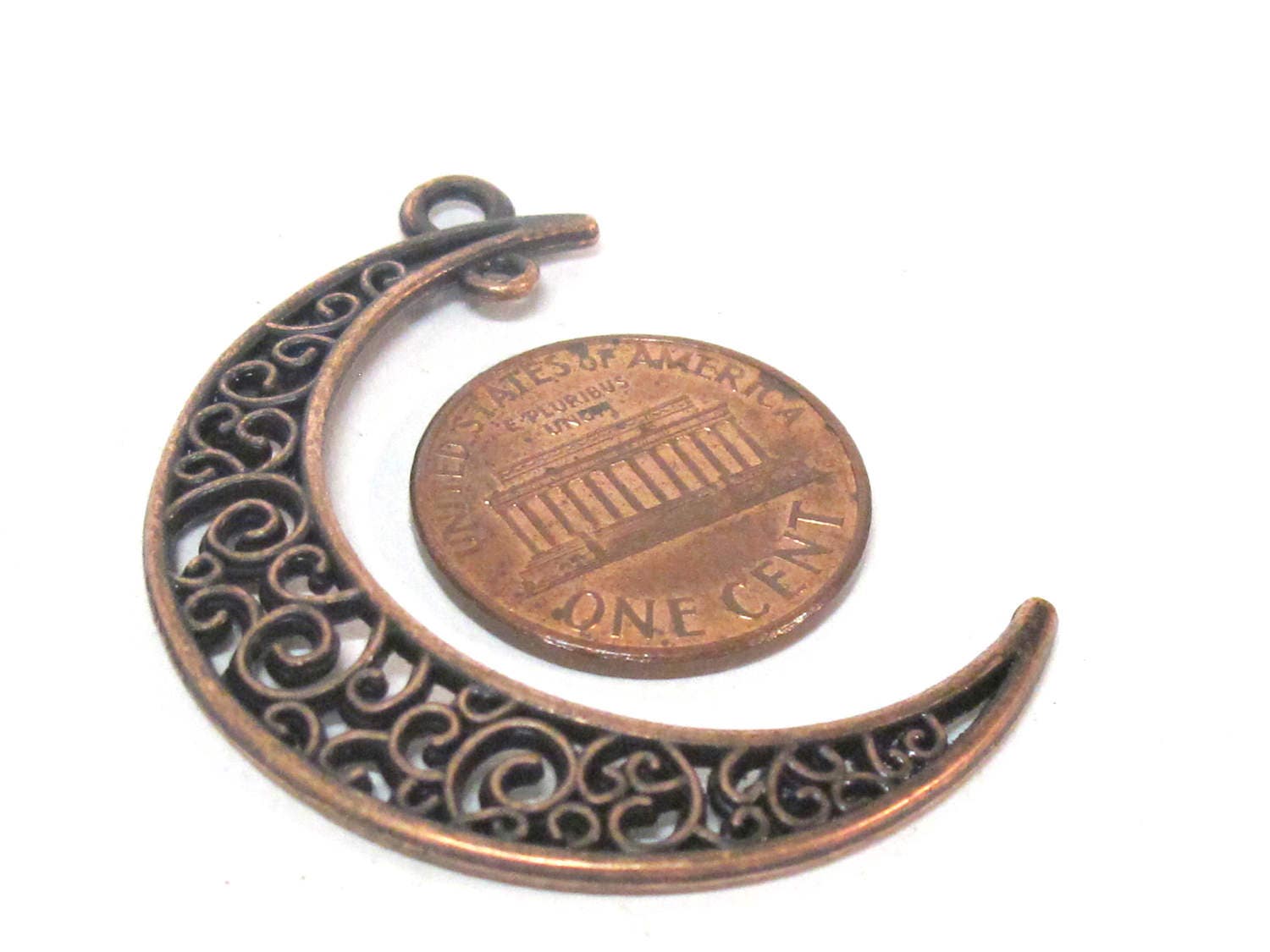 4 charms- Moon shape connector charm pendants supply rustic copper color finish - CM203