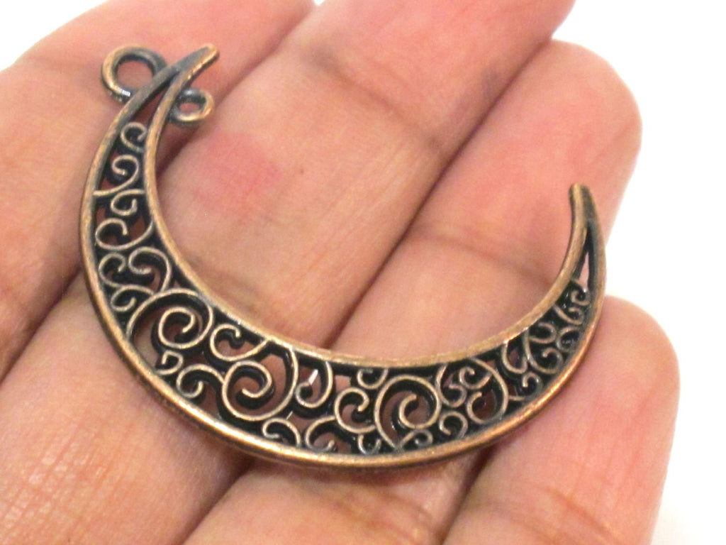 4 charms- Moon shape connector charm pendants supply rustic copper color finish - CM203