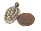 1 Pendant - Tibetan silver Small size skull face charm pendant with floral carving on reverse side l - CP105B