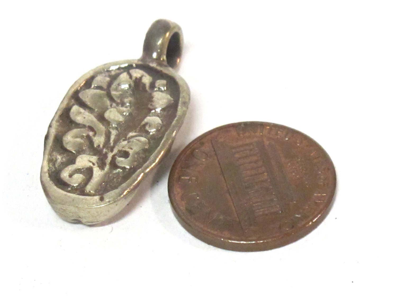 1 Pendant - Tibetan silver Small size skull face charm pendant with floral carving on reverse side l - CP105B