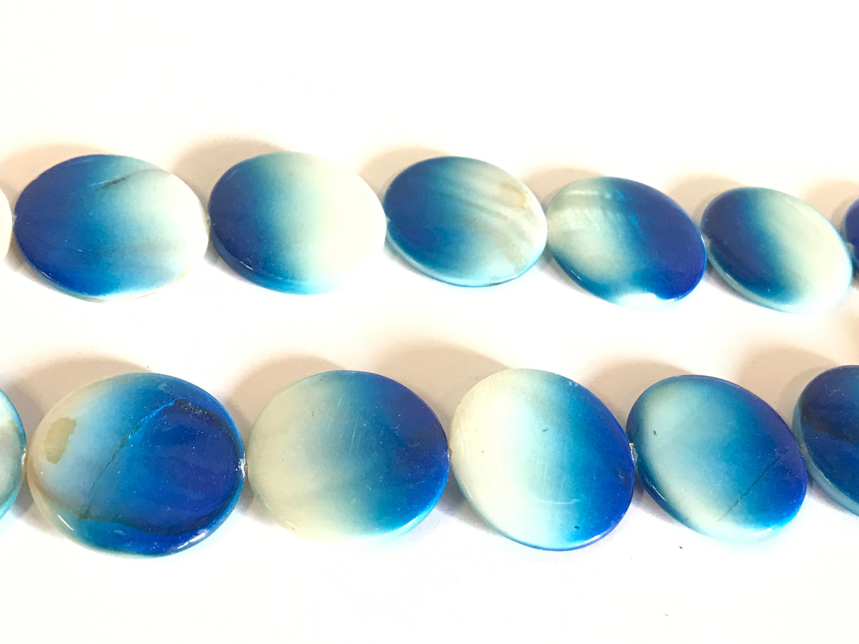10 beads - Two tone Blue color round flat shell beads- 25 mm bead size - BD202C