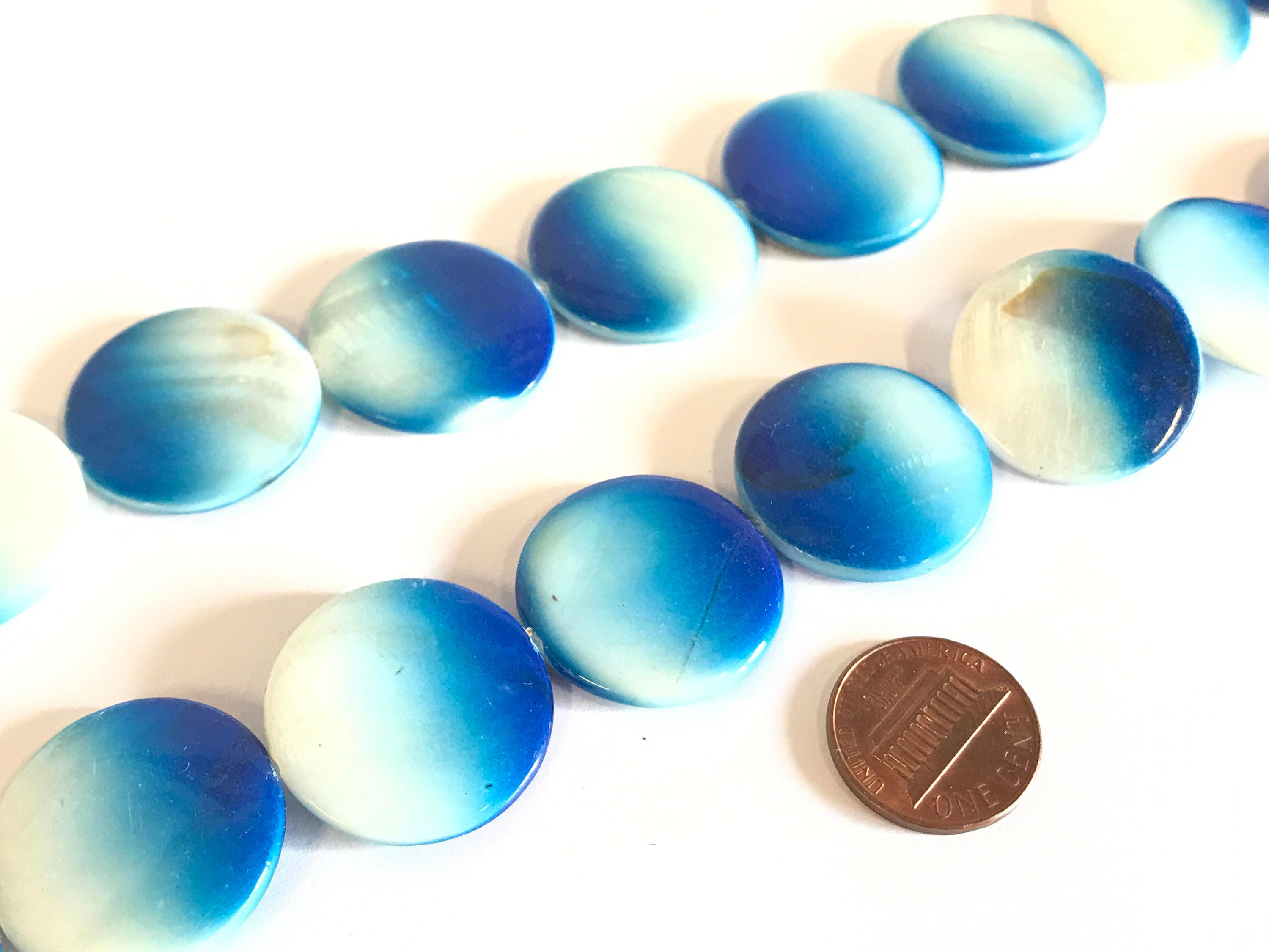10 beads - Two tone Blue color round flat shell beads- 25 mm bead size - BD202C