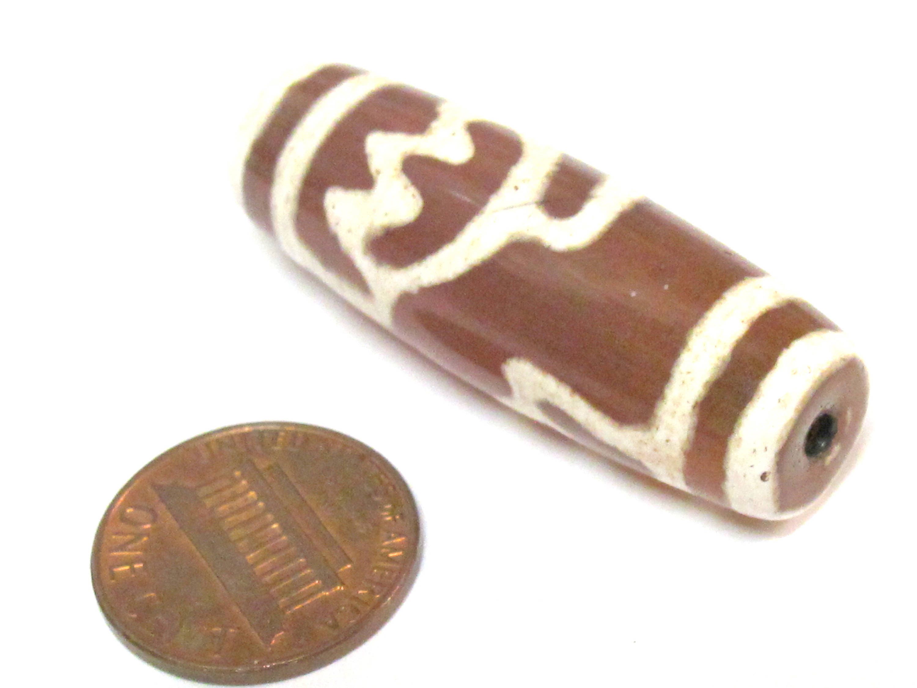 1 Bead - Large Long Tibetan Lotus flower etched agate dzi bead - GM432B