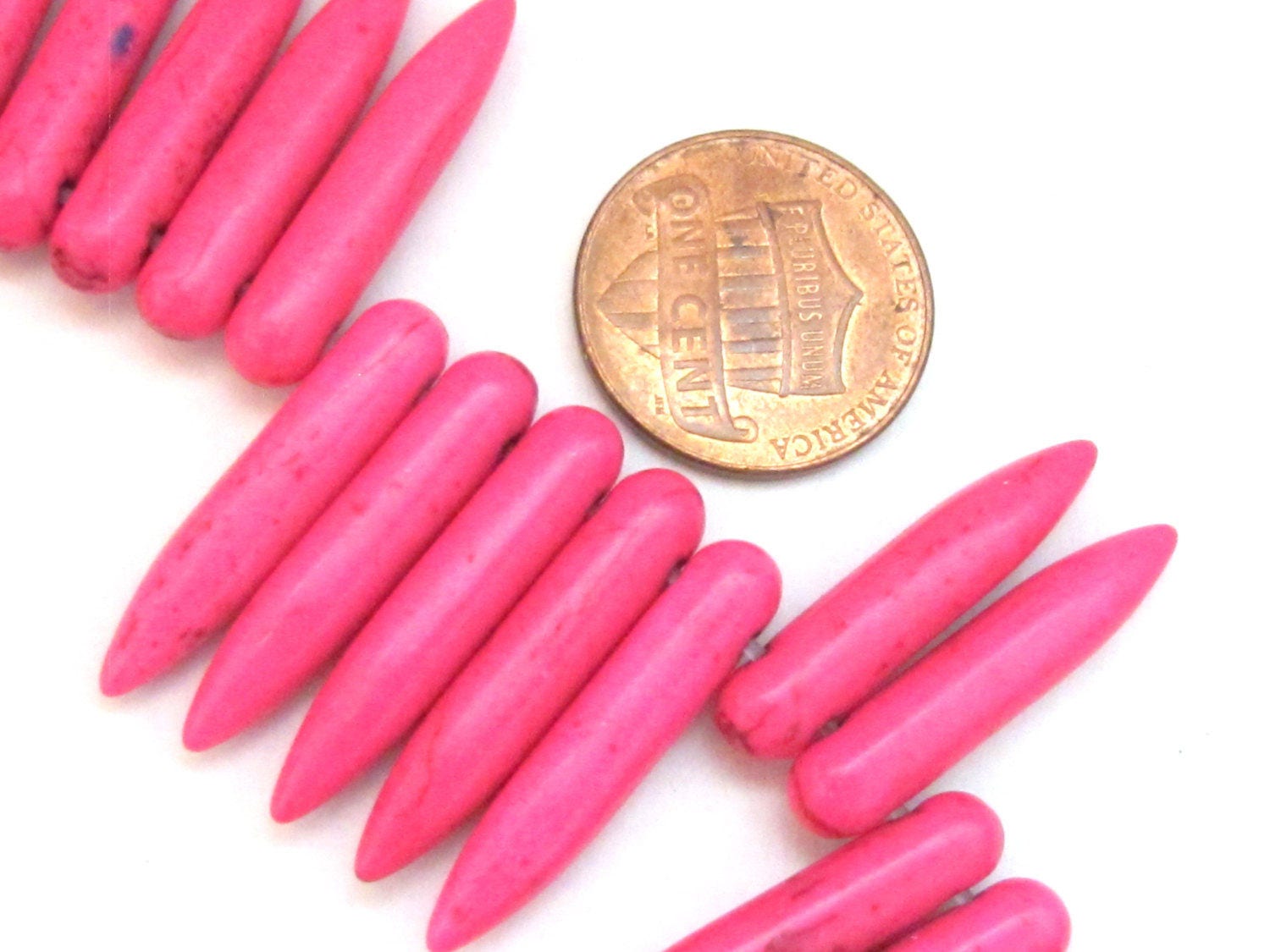 10 Beads - Hot Pink magnesite gemstone spike stick beads 25 mm x 5 mm - GM356s