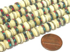 20 beads - 8 mm Tibetan white color recycled cattle bone beads turquoise brass coral inlay beads - inlaid nepal beads ML070C