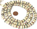 108 beads - 10 mm Tibetan cream white color bone mala turquoise brass copper turquoise coral inlay recycledcattle bone beads Nepal - ML075A