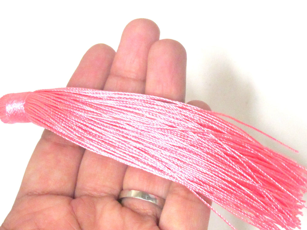 1 Piece - Long pink color silky tassel charm supplies - 120 mm long - BD874C