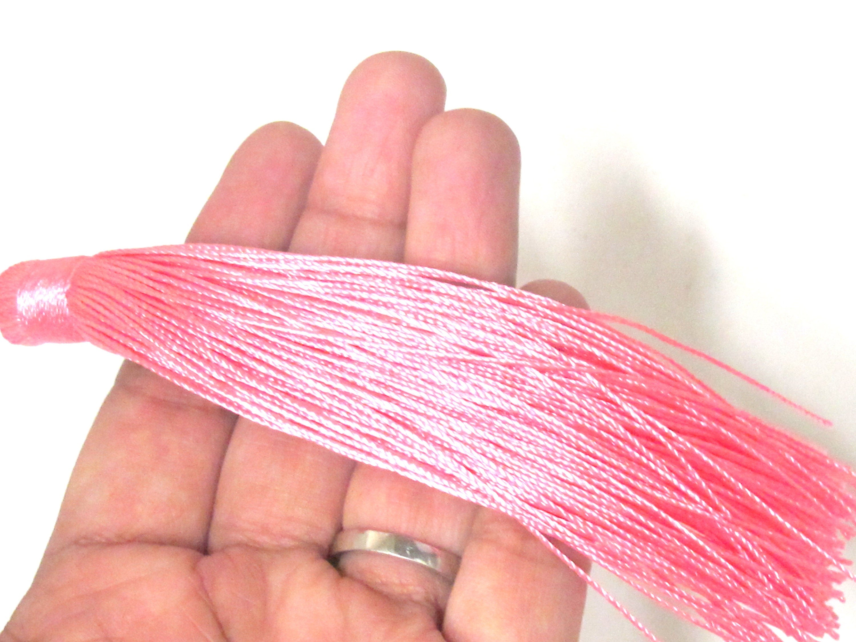 1 Piece - Long pink color silky tassel charm supplies - 120 mm long - BD874C