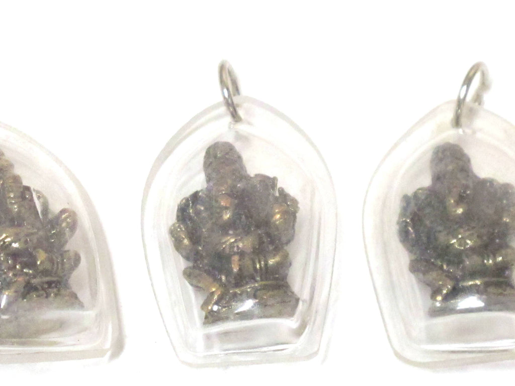 1 Pendant - Hindu lord Ganesha brass pendant encased in clear resin from Nepal - PM560 - custom design copyright Nepalbeadshop
