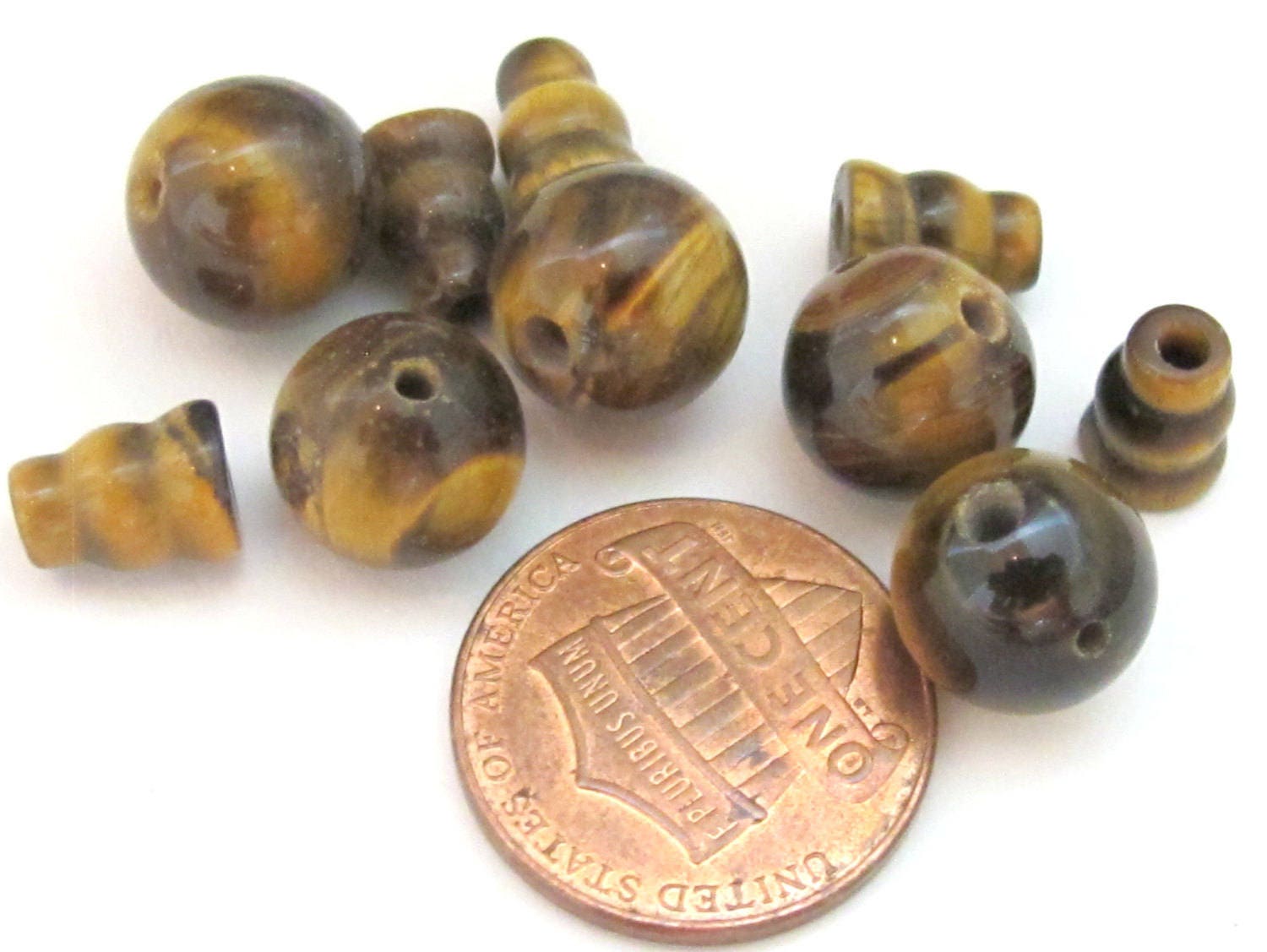 1 set - 3 hole Tigers eye gemstone Guru Bead set - 10 mm size - GB019s