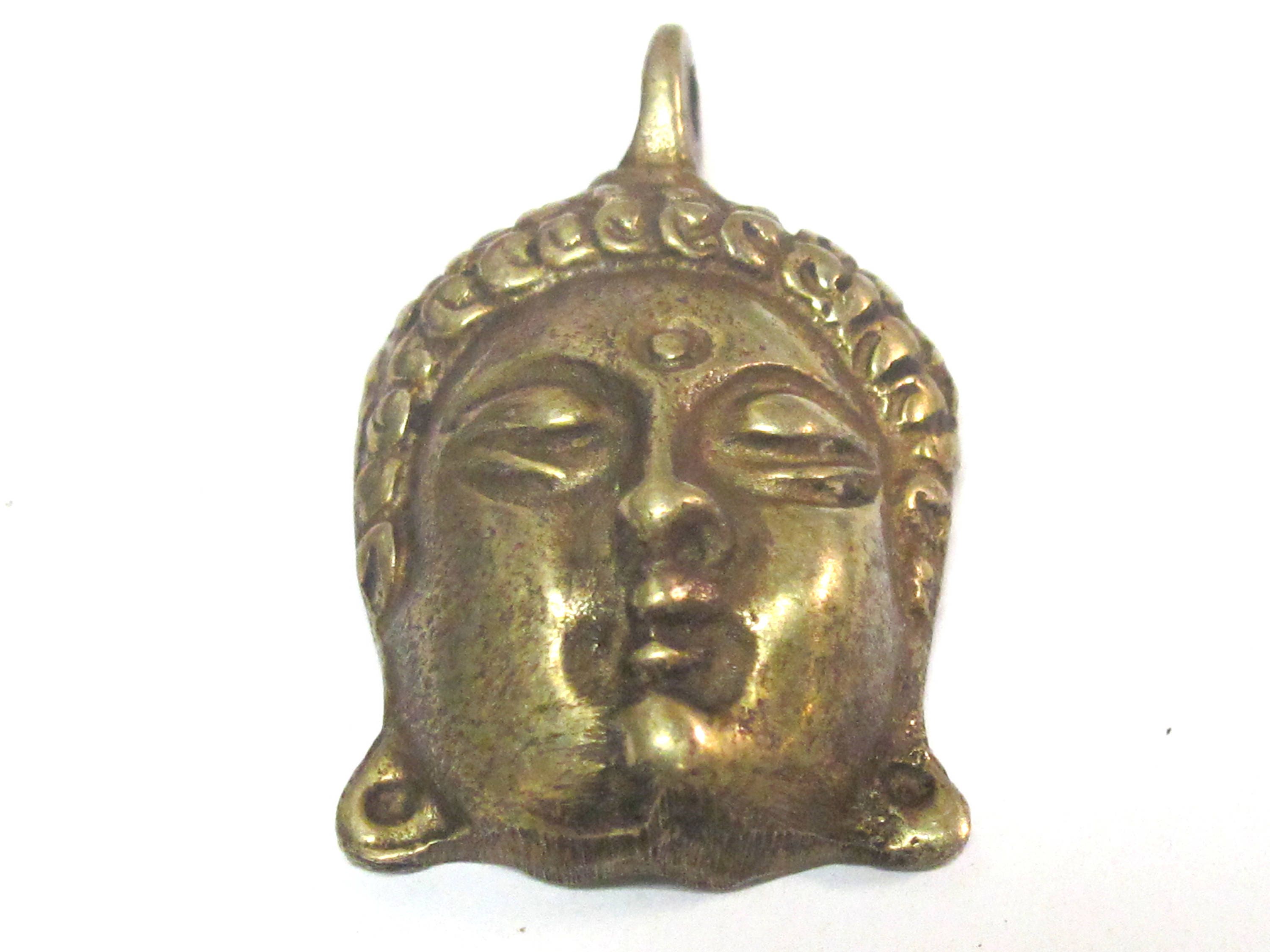 1 Pendant - Tibetan brass Buddha face pendant antiqued finish from Nepal - CP121 Custom Design Copyright Nepalbeadshop