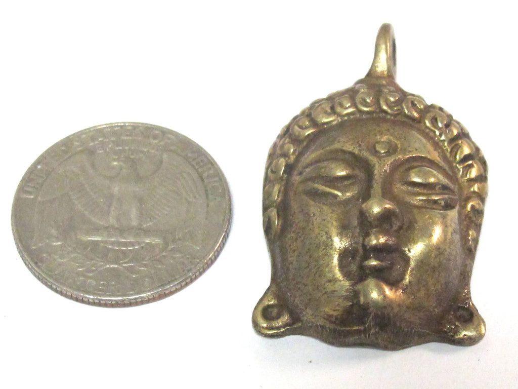 1 Pendant - Tibetan brass Buddha face pendant antiqued finish from Nepal - CP121 Custom Design Copyright Nepalbeadshop