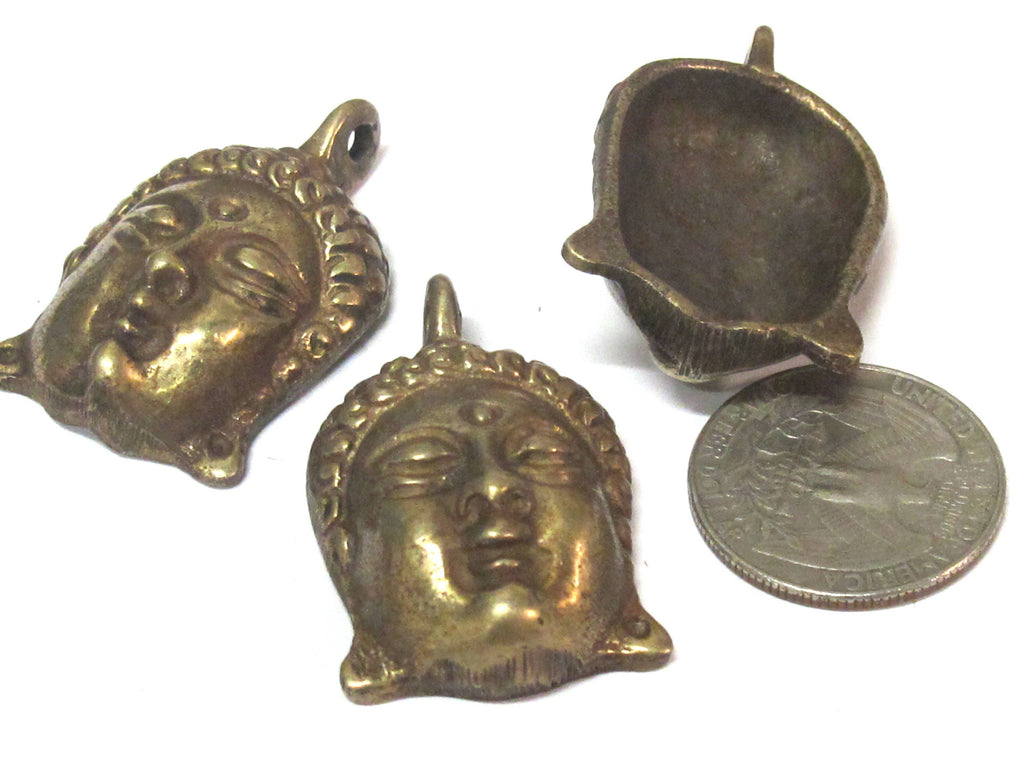 1 Pendant - Tibetan brass Buddha face pendant antiqued finish from Nepal - CP121 Custom Design Copyright Nepalbeadshop