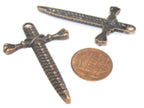 8 charms - Long antiqued copper color light weight sword shape charms 52 mm x 33 mm - CM204