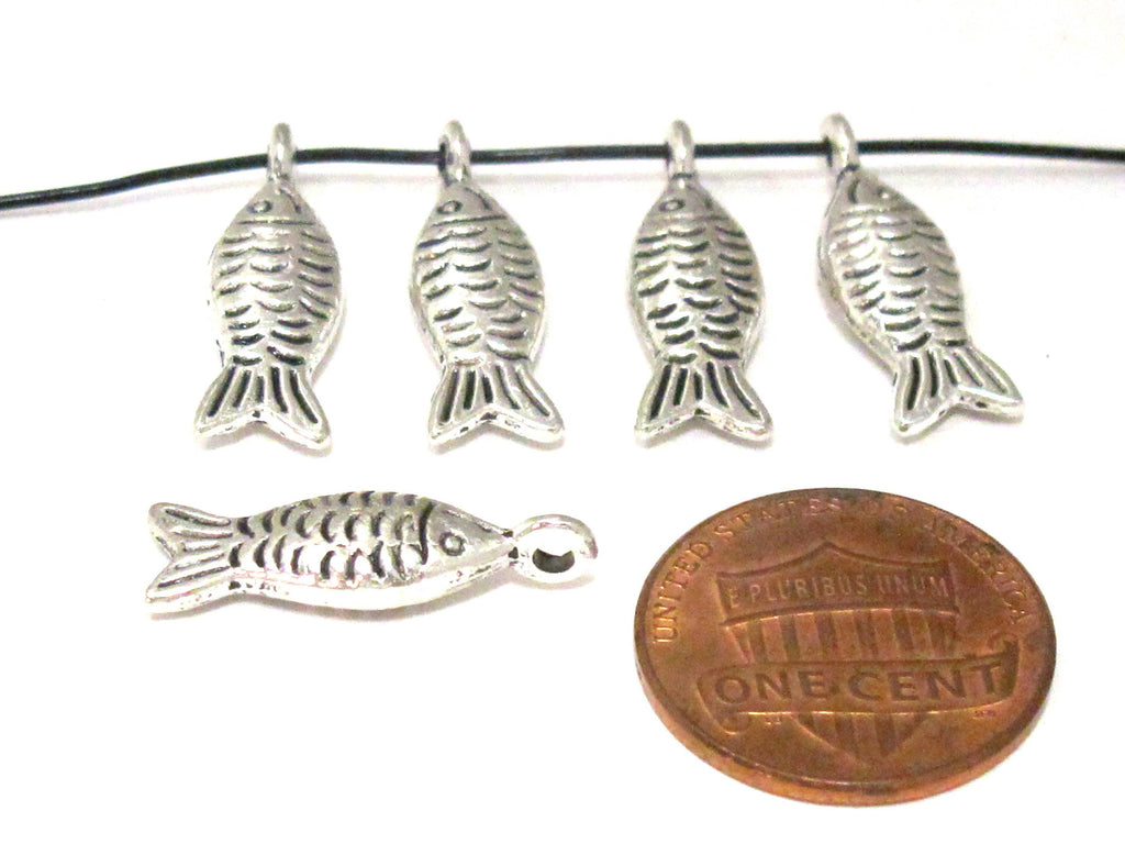 10 charm pendants - Dual sided antiqued silver color fish metal pendant charm beads - CM205