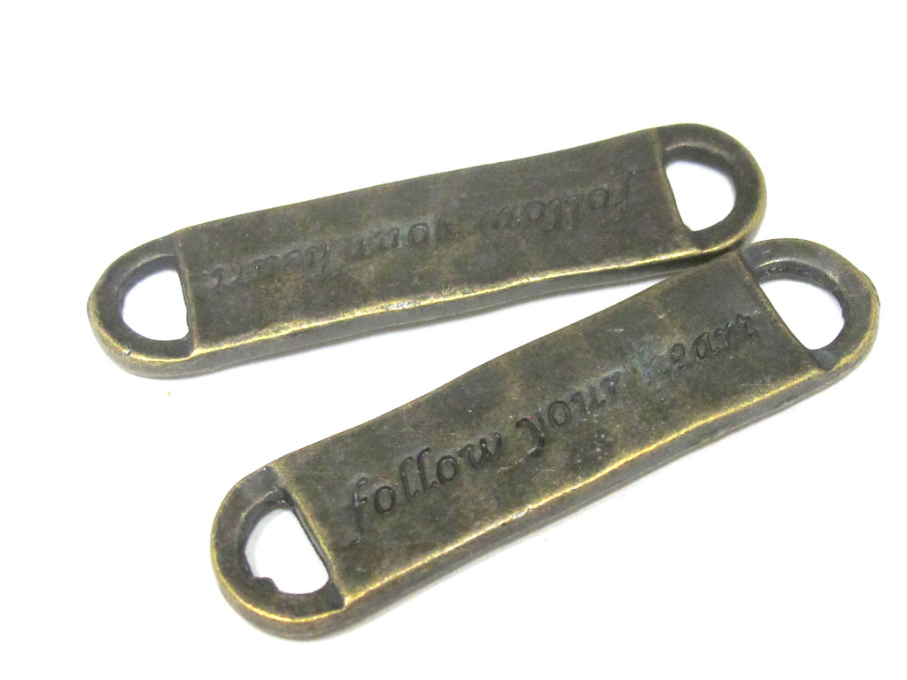 8 rectangle bar shape pendants Follow your heart connector charm antiqued brass tone 44 mm x 11 mm - CM206