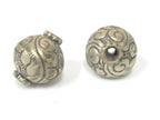 1 BEAD - Tibetan silver repousse carving floral design rondelle oval shape beads from Nepal - BD966