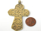 1 Pendant - Reversible Tibetan solid Brass lotus floral filigree cross Pendant with turquoise lapis inlay - PM564A