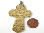1 Pendant - Reversible Tibetan solid Brass lotus floral filigree cross Pendant with turquoise lapis inlay - PM564A