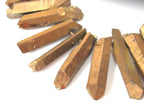 10 BEADS - Quartz gemstone Gold color electroplated quartz point beads sticks - GM434