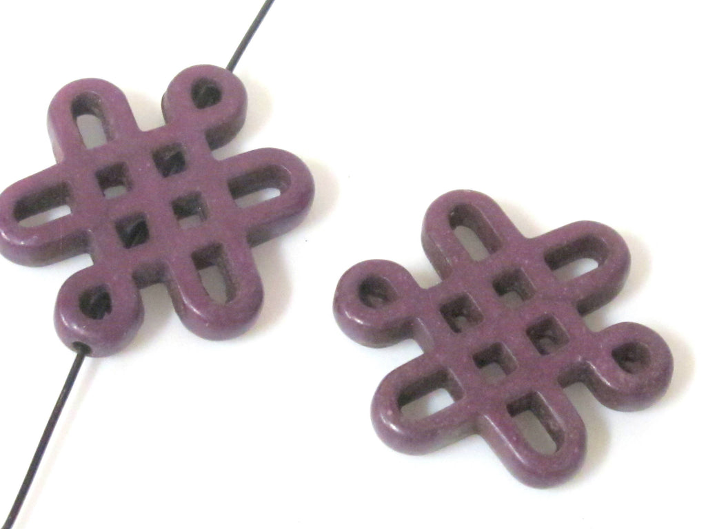 2 beads - Tibetan infinity knot symbol magnesite beads - Purple color - GM155C