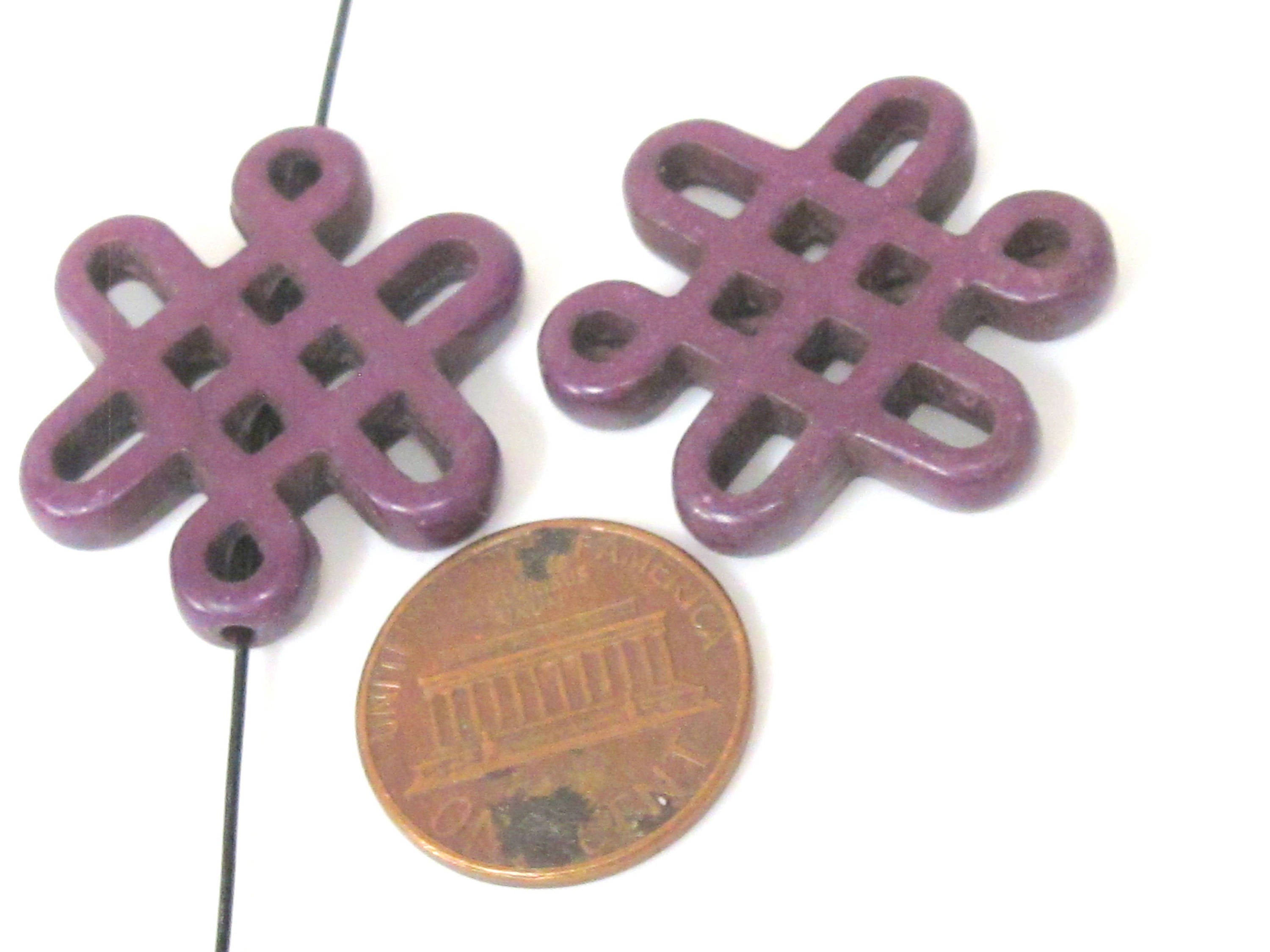 2 beads - Tibetan infinity knot symbol magnesite beads - Purple color - GM155C