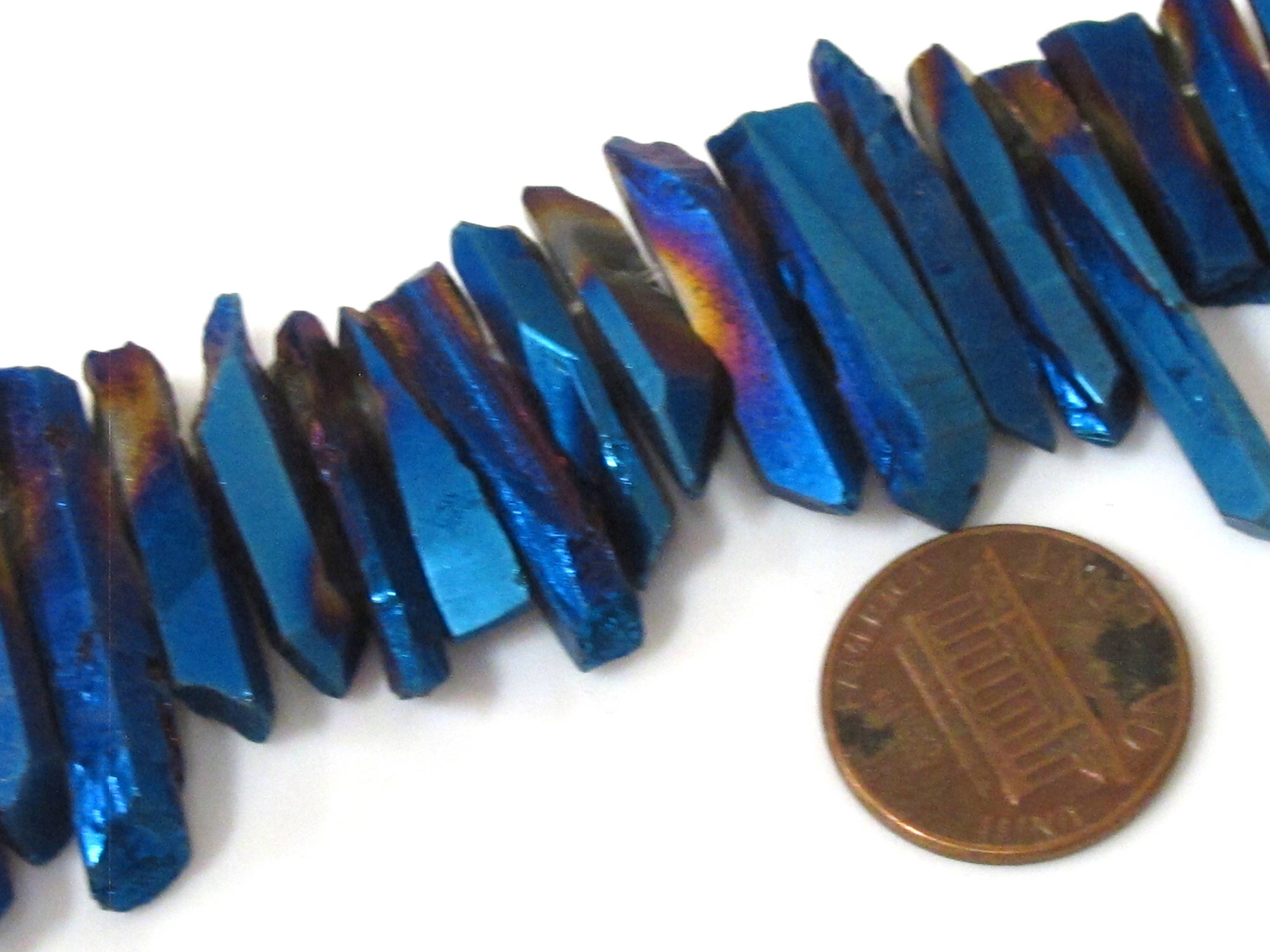 1 full strand 15.5 inches - Electrifying mystic blue titanium quartz points needle stick shape beads - GM436