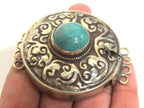1 clasp - Large ethnic Tibetan silver turquoise gemstone inlaid statement clasp pendant from Nepal - LN032