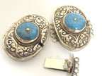 1 clasp - Large size ethnic Tibetan silver blue crackle resin inlaid statement box clasp pendant from Nepal - LN037