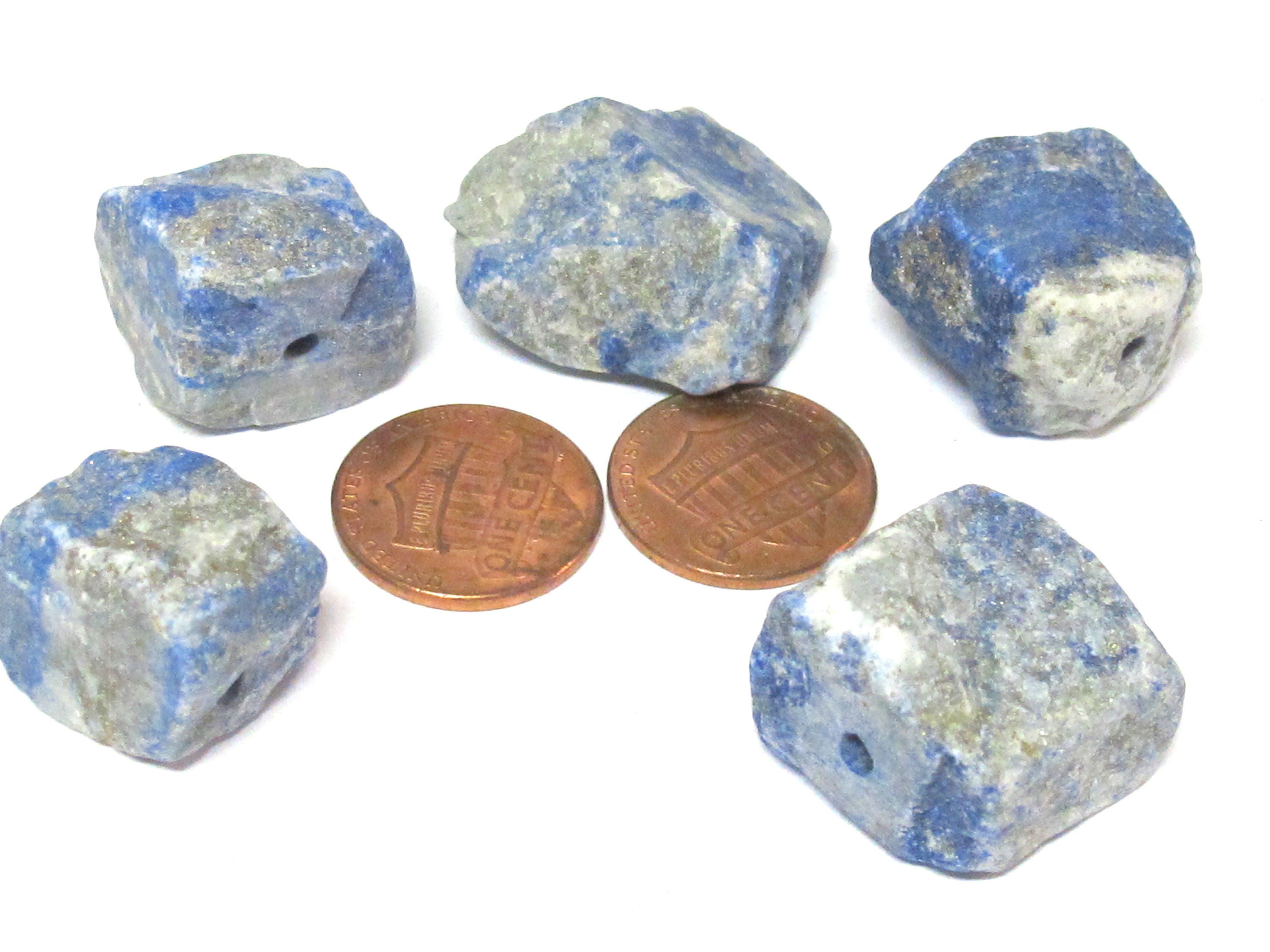 4 Beads - Raw rough lapis nugget free form drilled gemstone beads 18 mm to 22 mm - GM438A