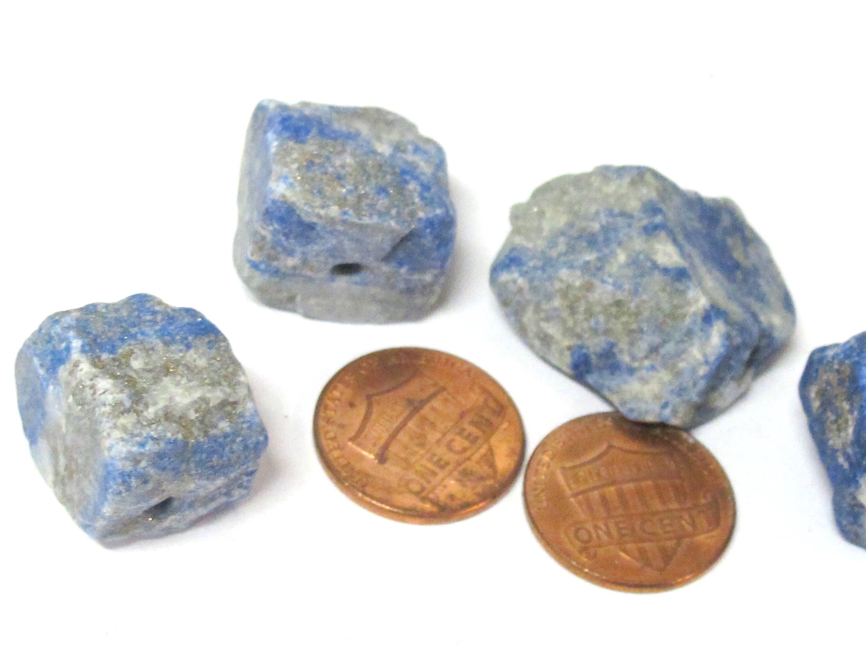 4 Beads - Raw rough lapis nugget free form drilled gemstone beads 18 mm to 22 mm - GM438A