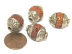 2 Beads - Tibetan capped Bodhi seed beads with floral design on cap - NB154