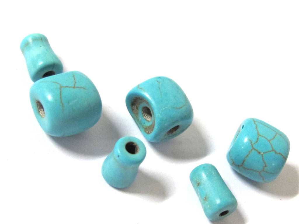 3 sets - 3 hole Guru bead dyed turquoise with column Bead set 11 mm - GB053s