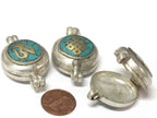 1 Pendant - Reversible endless Knot OM symbol Tibetan silver turquoise inlaid Ghau prayer box Endless knot pendant - PM571C