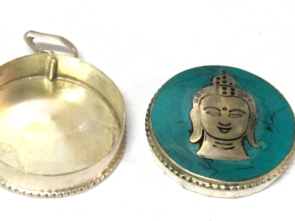 Beautiful Tibetan Buddha face Box Pendant with turquoise inlay - PM148 Custom Design Copyright Nepalbeadshop