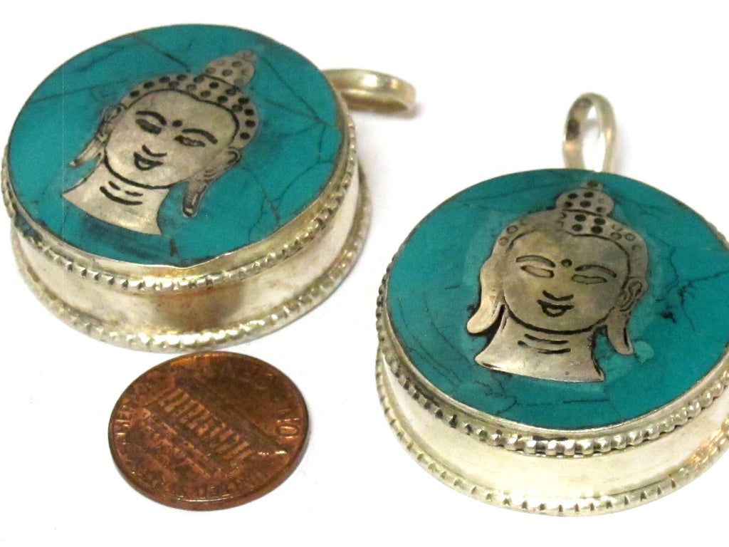 Beautiful Tibetan Buddha face Box Pendant with turquoise inlay - PM148 Custom Design Copyright Nepalbeadshop