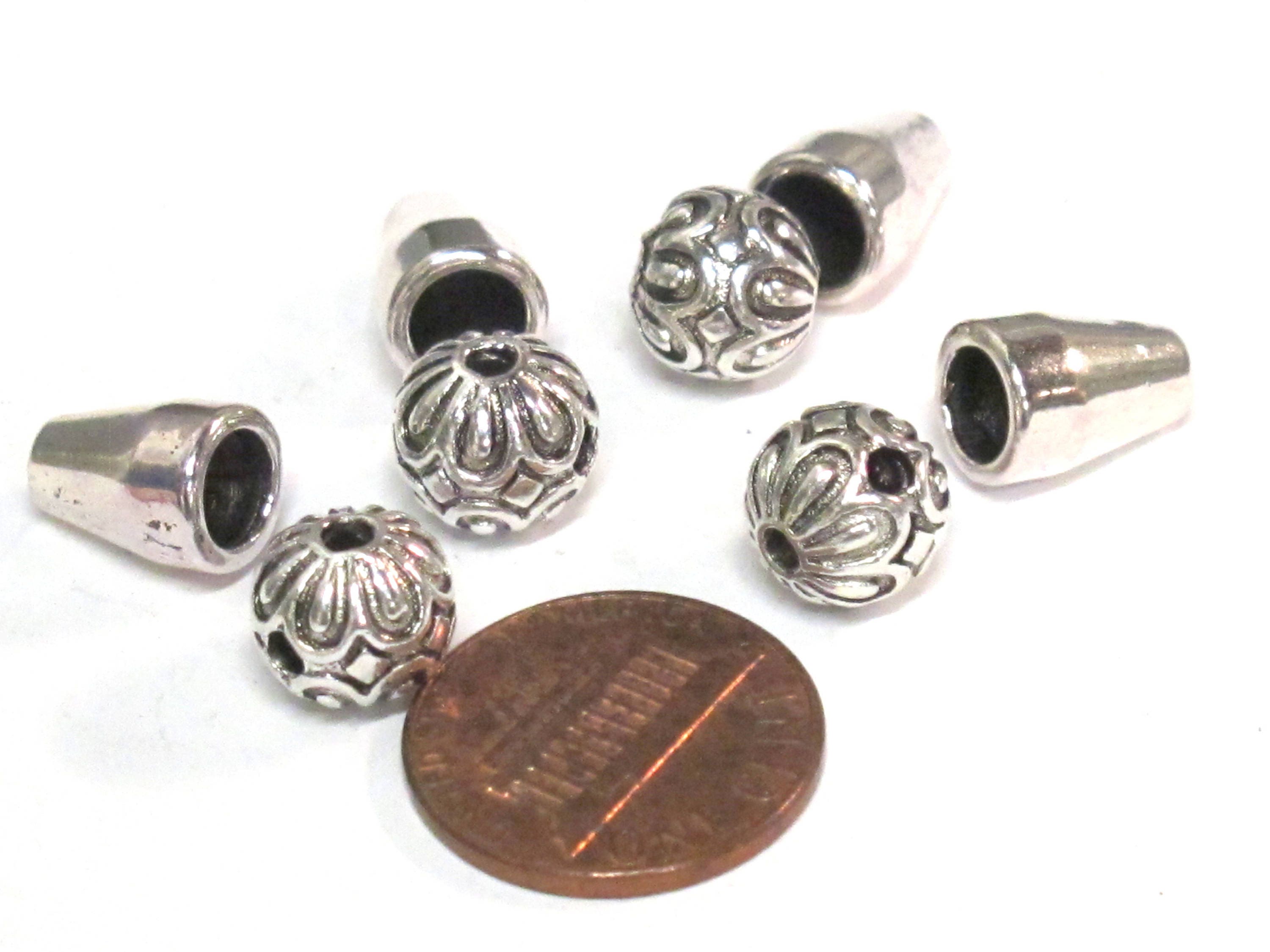 3 sets - Guru bead set - Tibetan lotus flower petal design 3 hole Guru bead 8 mm x 9 mm with column bead set - GB061s