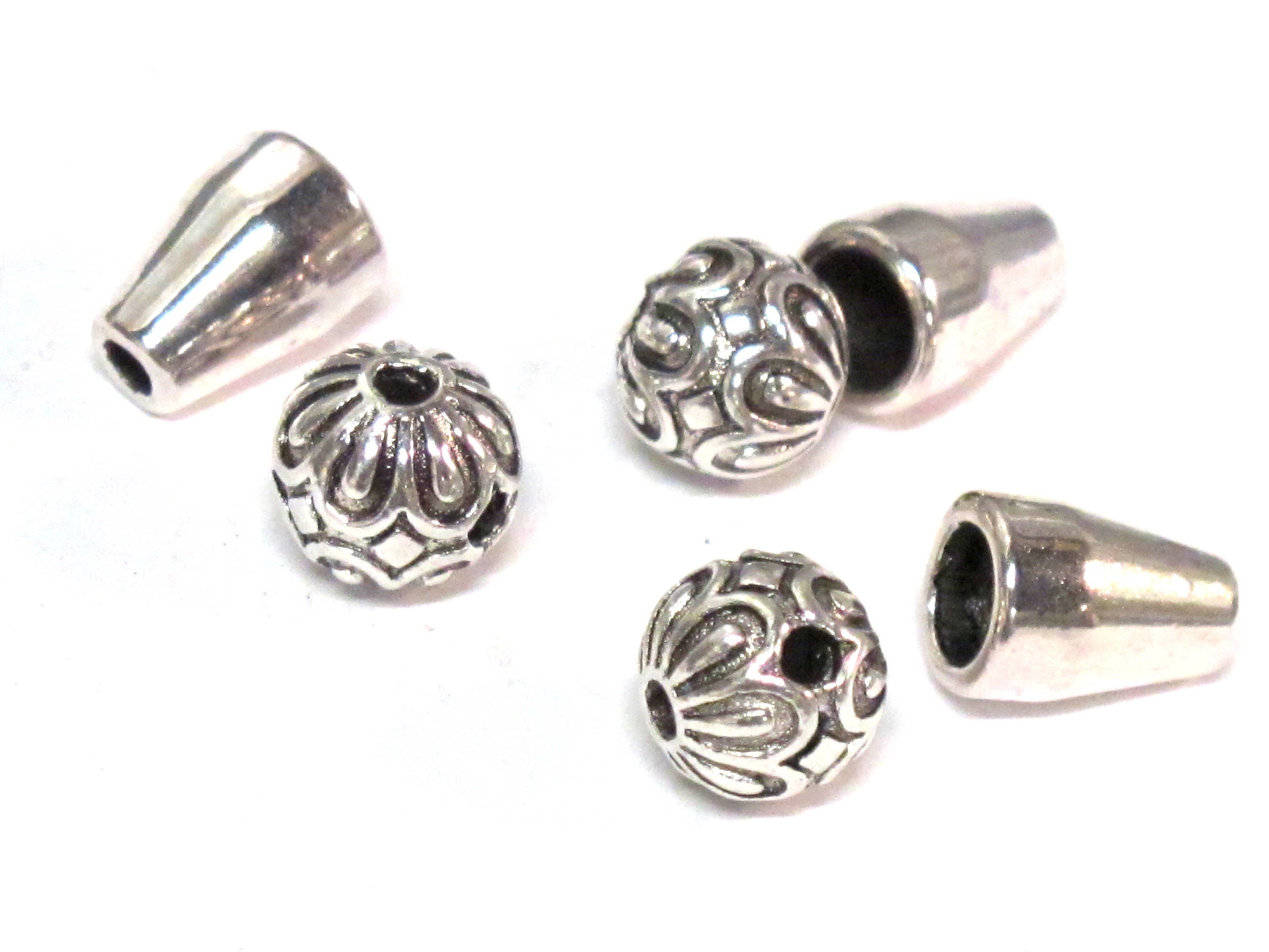 2 sets - Guru bead set - Tibetan lotus flower petal design 3 hole Guru bead 8 mm x 9 mm with column bead set - GB061s