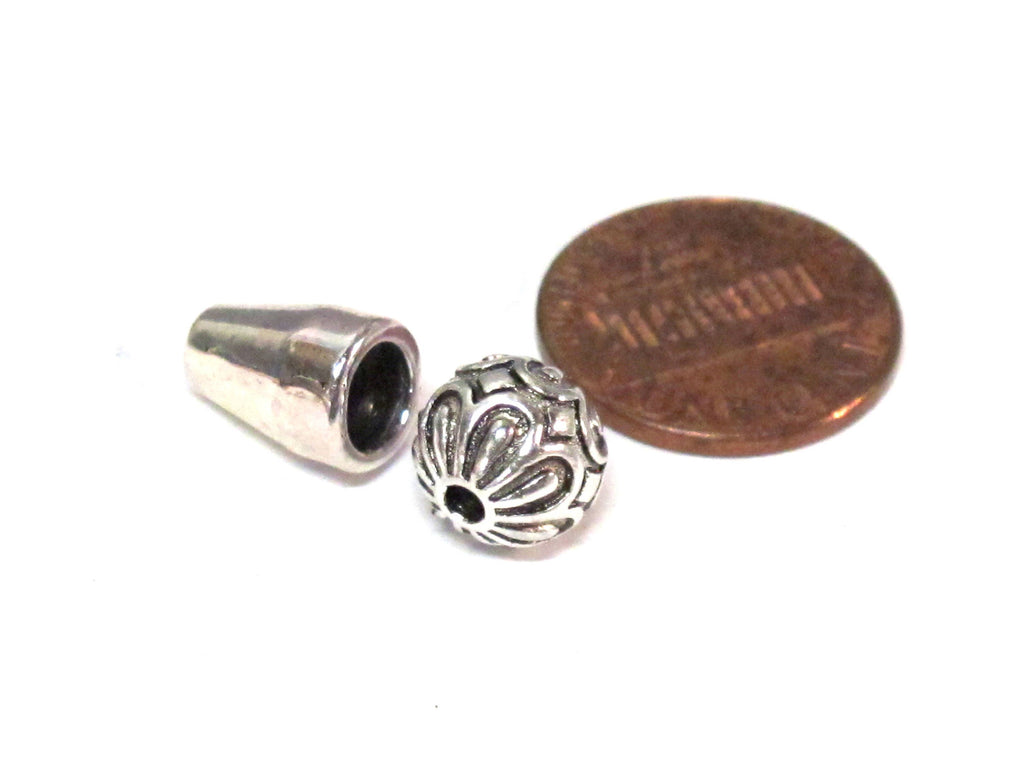 2 sets - Guru bead set - Tibetan lotus flower petal design 3 hole Guru bead 8 mm x 9 mm with column bead set - GB061s
