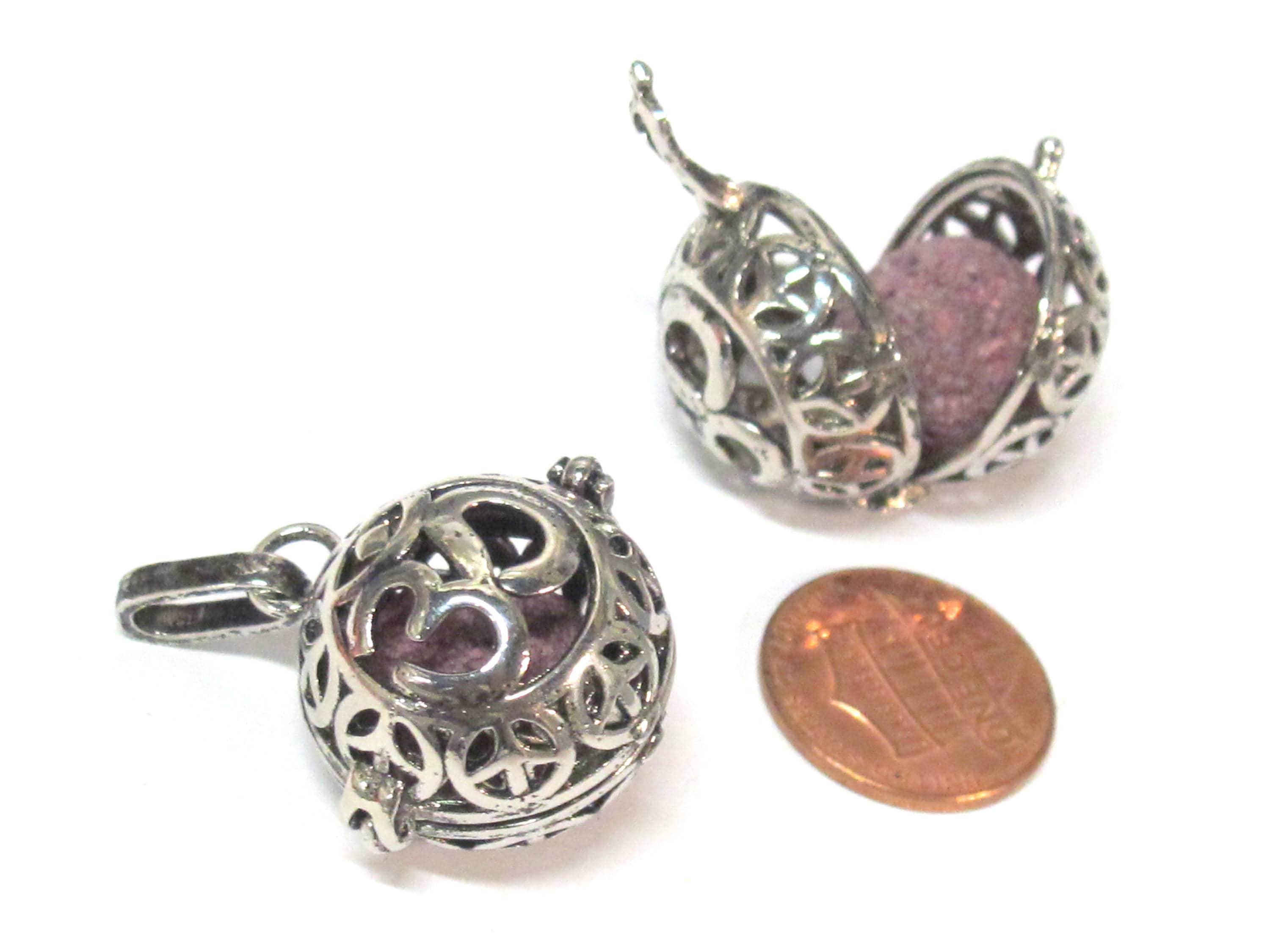 1 pendant - Tibetan om with peace symbol cage diffuser pendant with 1 lava bead - PM572