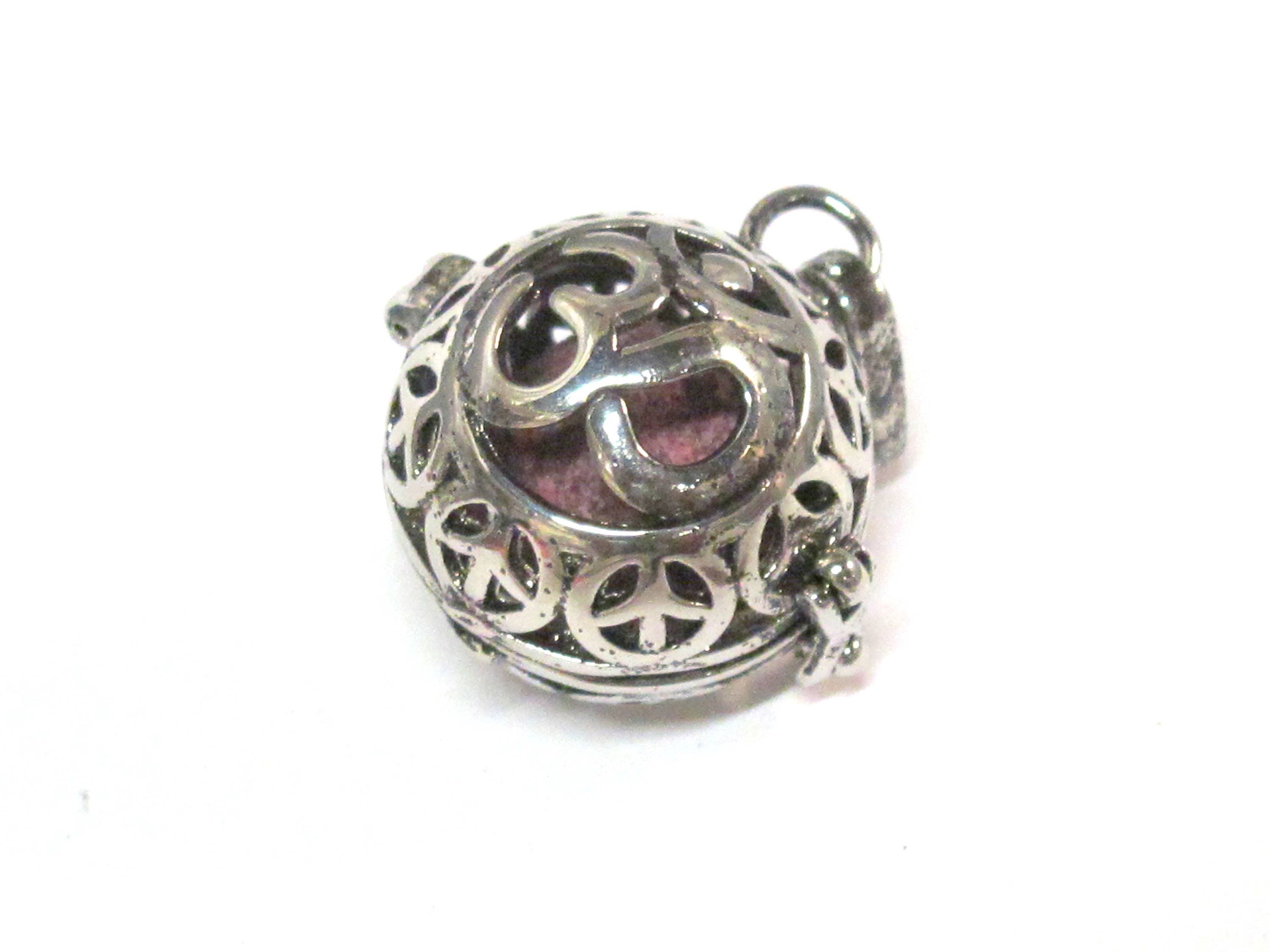 1 pendant - Tibetan om with peace symbol cage diffuser pendant with 1 lava bead - PM572
