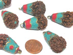 1 Pendant - Tibetan Nepal natural Rudraksha seed bead brass capped drop pendant - PM566