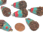 1 Pendant - Tibetan Nepal natural Rudraksha seed bead brass capped drop pendant - PM566